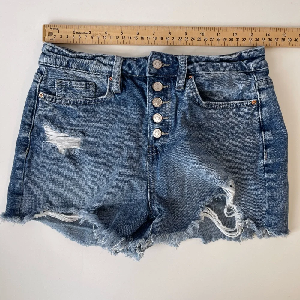 Button Fly Distressed Denim Shorts YMI Dream Denim 5/27